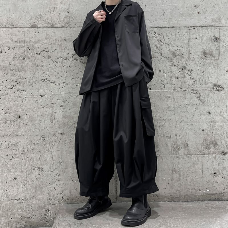 Patow - Mid Rise Plain Cropped Baggy Cargo Pants