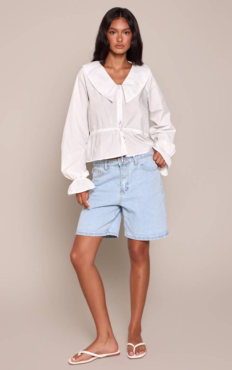 Blanc Chemise Cintrée En Popeline De Coton Avec Col Détaillé