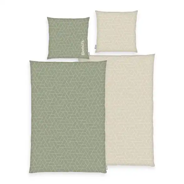 Bettwäsche-Set Bench 220 cm 155 cm Grün, Creme 155x220 cm