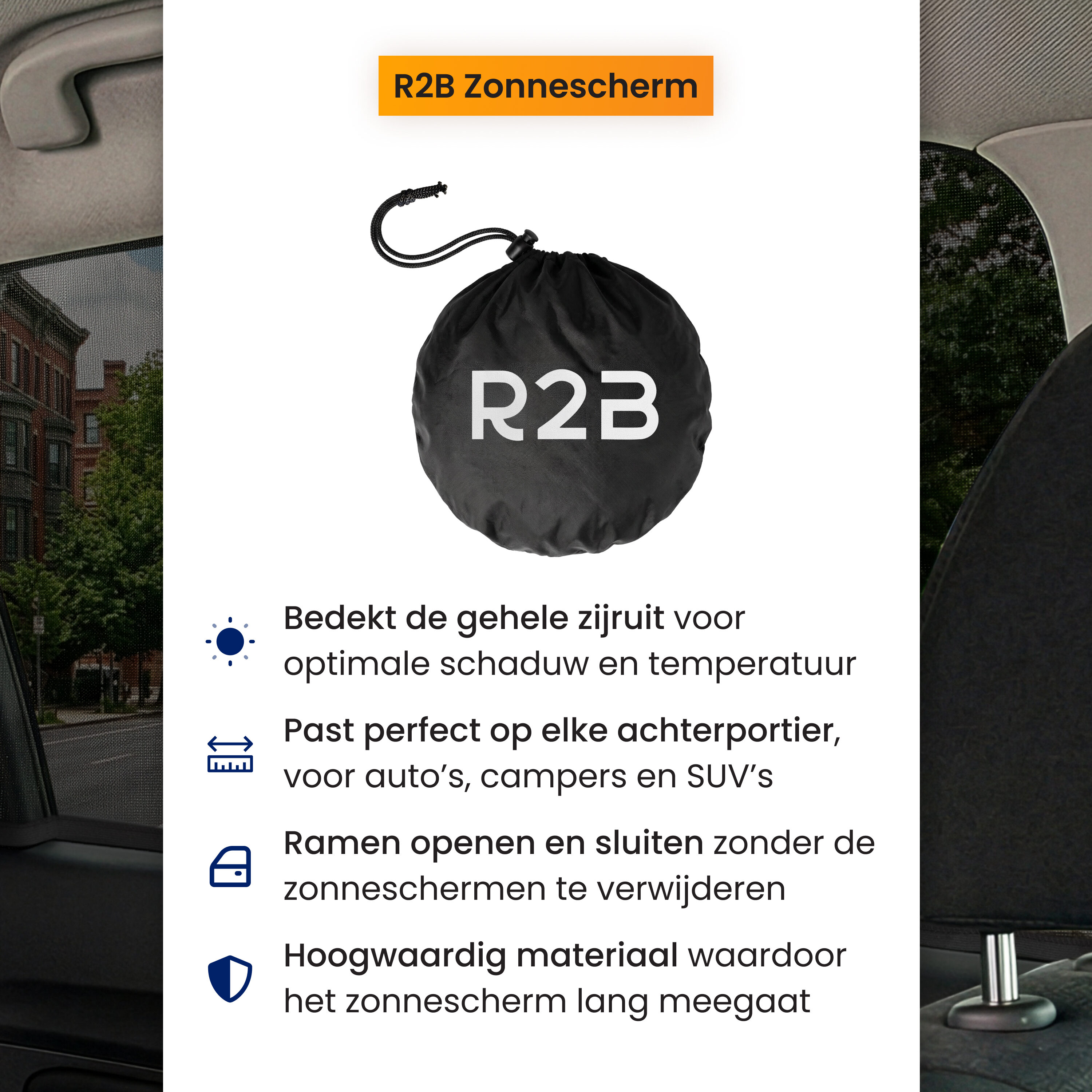 R2B Auto Zonnescherm voor de Zijruit - Set van 2