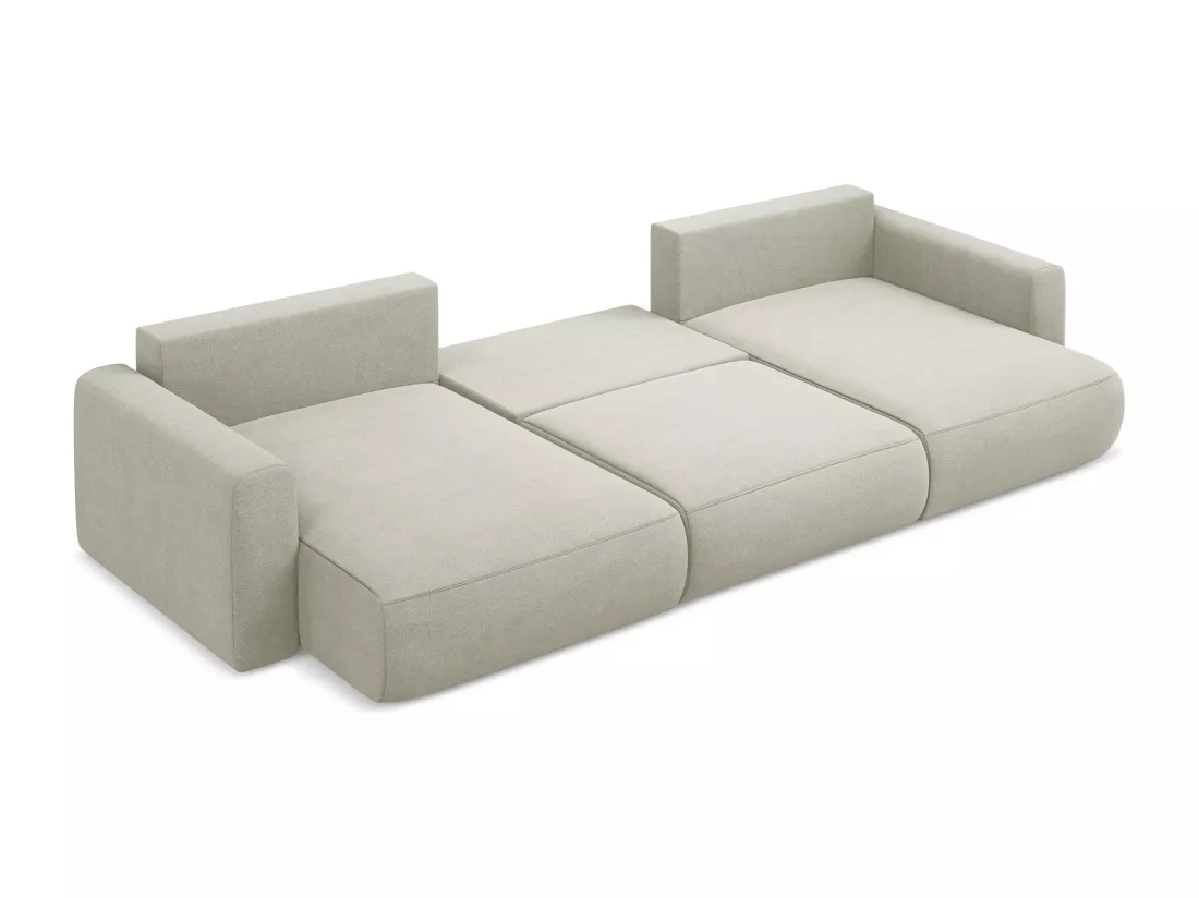 Canapé d'angle panoramique convertible en tissu texturé - beige clair - KAPUA