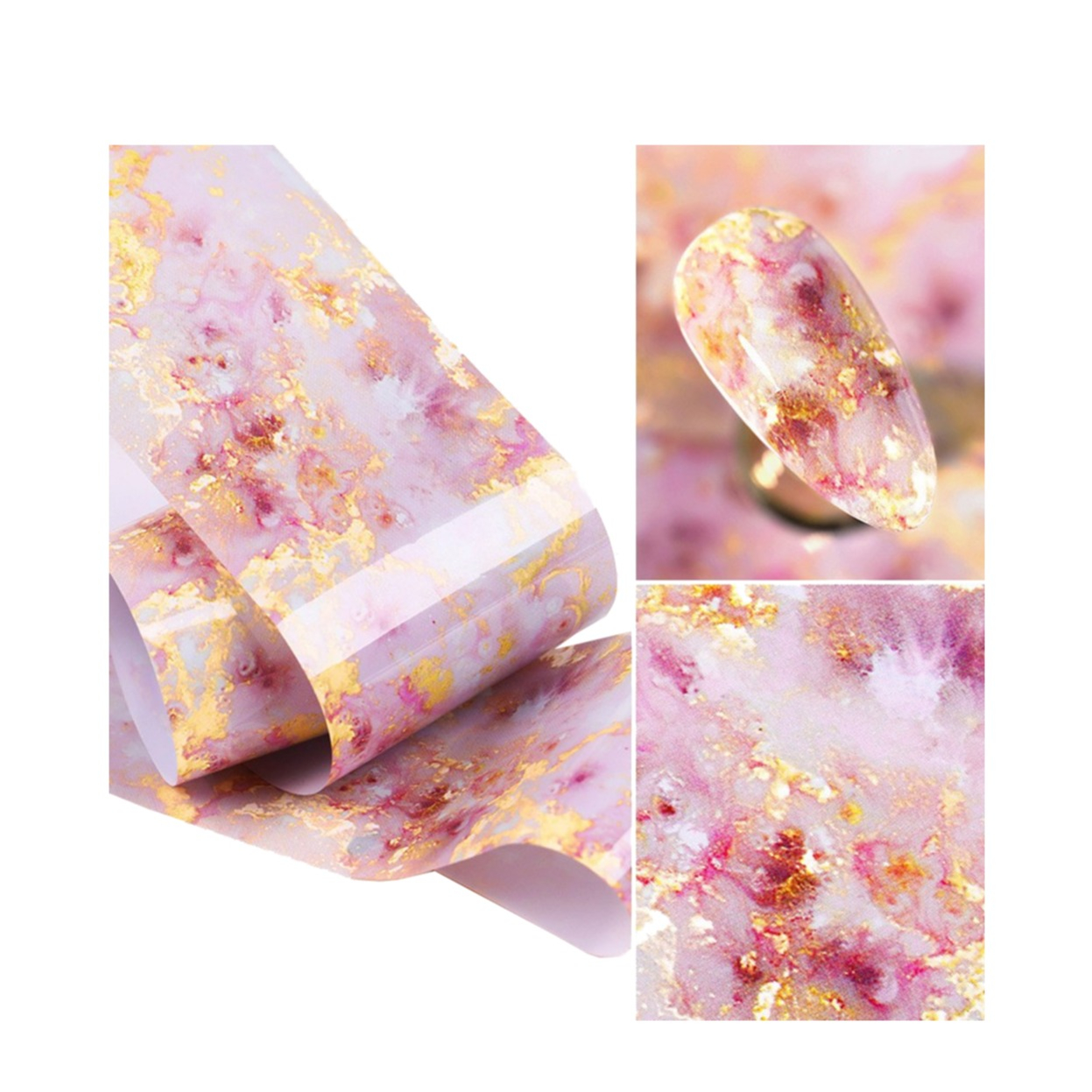 (100x4cm) Nail Art Nagelsticker Nagel Transfer Tape Marble Muster - Rosa / Gold