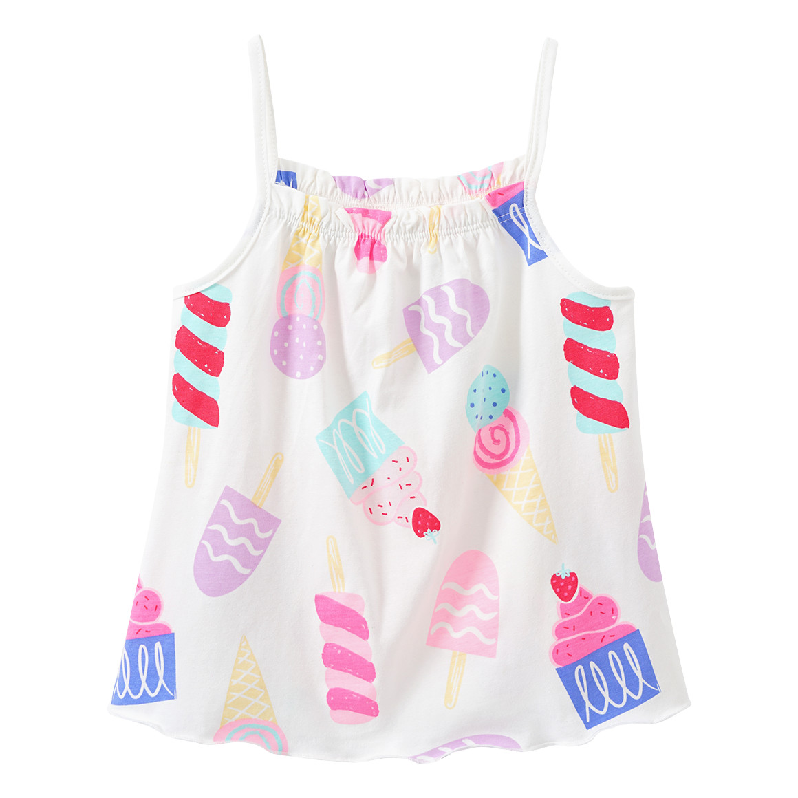 Famy 3 Mädchen Tops mit bunten Motiven weiss / rosa / hellblau