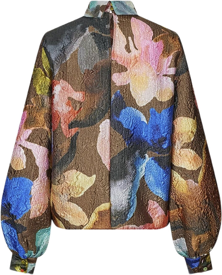Stine Goya Gathered Long Sleeve Top, 2258 Crinkled Textured Poly Aquarelle garden
