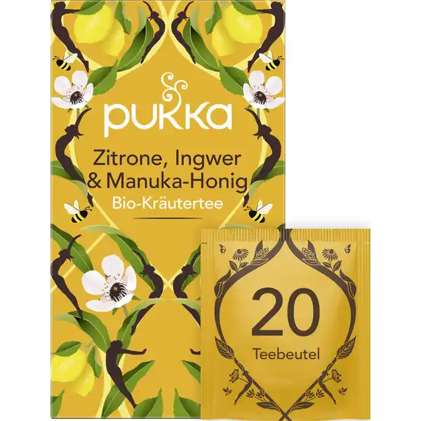 Bio-Kräutertee Zitrone, Ingwer & Manuka-Honig, mit süßem Honig, feurigem Ingwer und zarter Zitrone