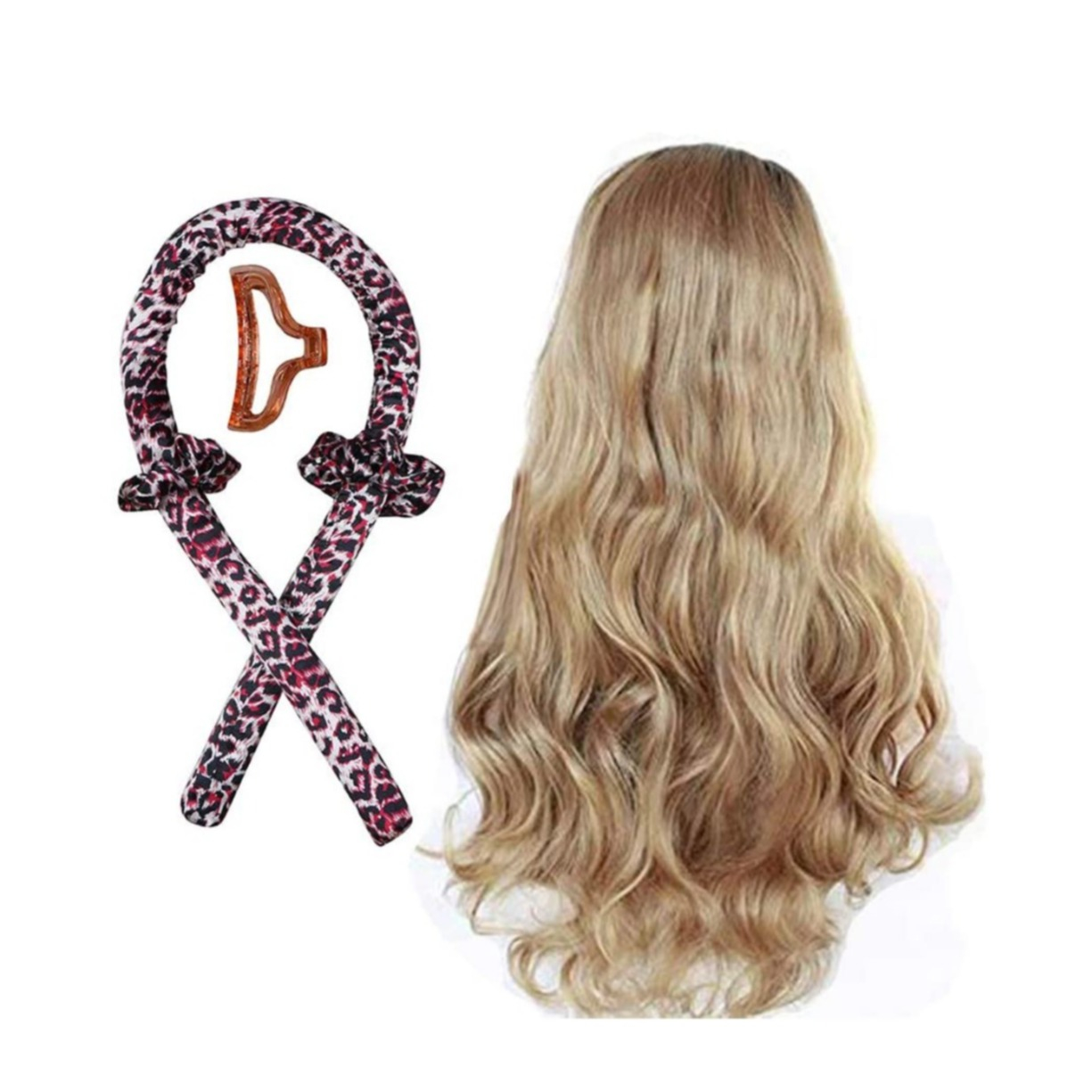 (4-tlg. Set) Locken Haarband Heatless Curler Sockenlocken Haar Styling ohne Hitze inkl. Haarspange   Haargummis - Leo Print Pink