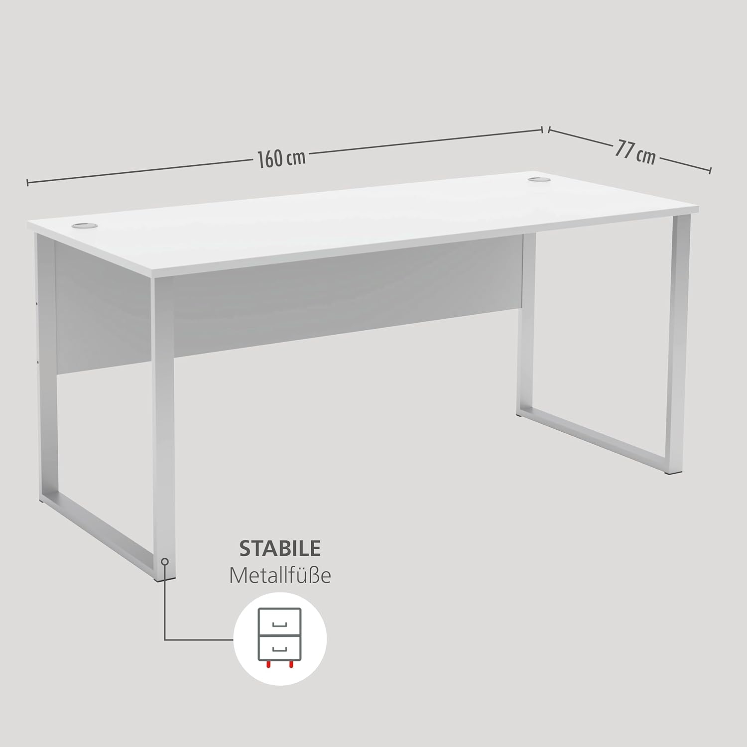 SANTORIN Schreibtisch in Weiß FSC-Zertifiziert - Moderner Bürotisch Computertisch mit Metallgestell & Kabeldurchführungen - 170 x 77 x 73 cm (B/H/T)