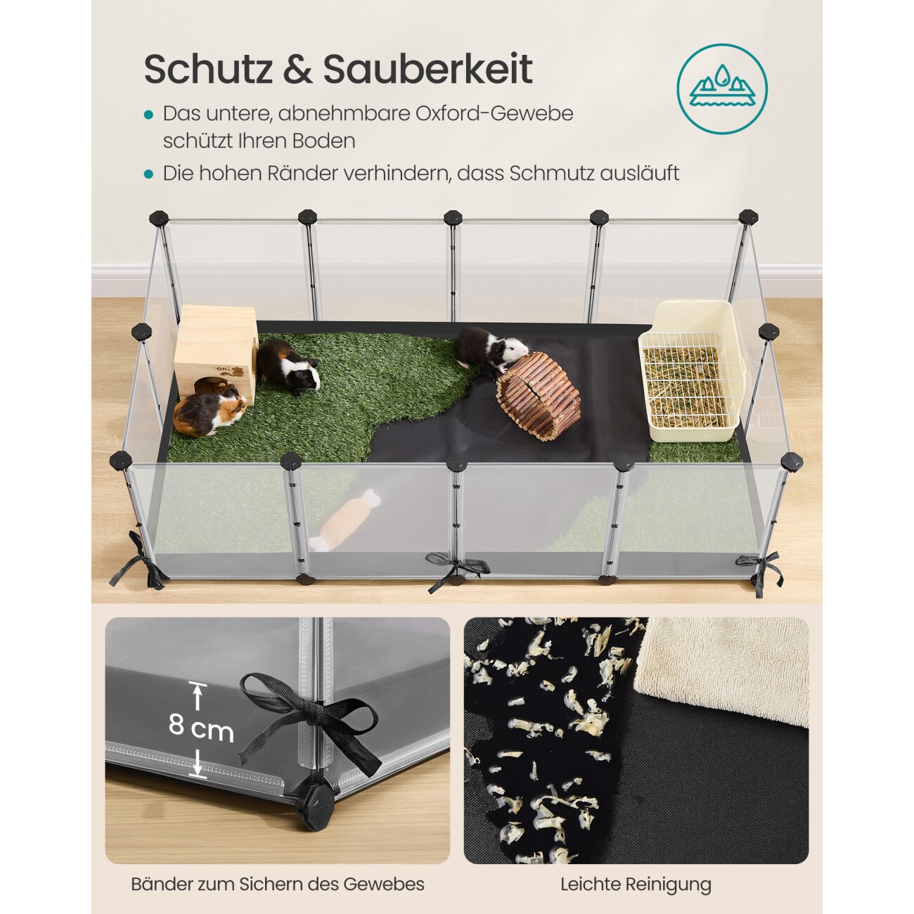 SONGMICS Kleintiergehege käfig mit Atmungsaktives Gewebe oben