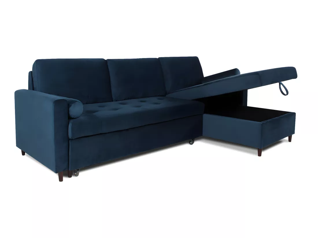 Canapé d'angle convertible réversible Claudio en velours bleu foncé