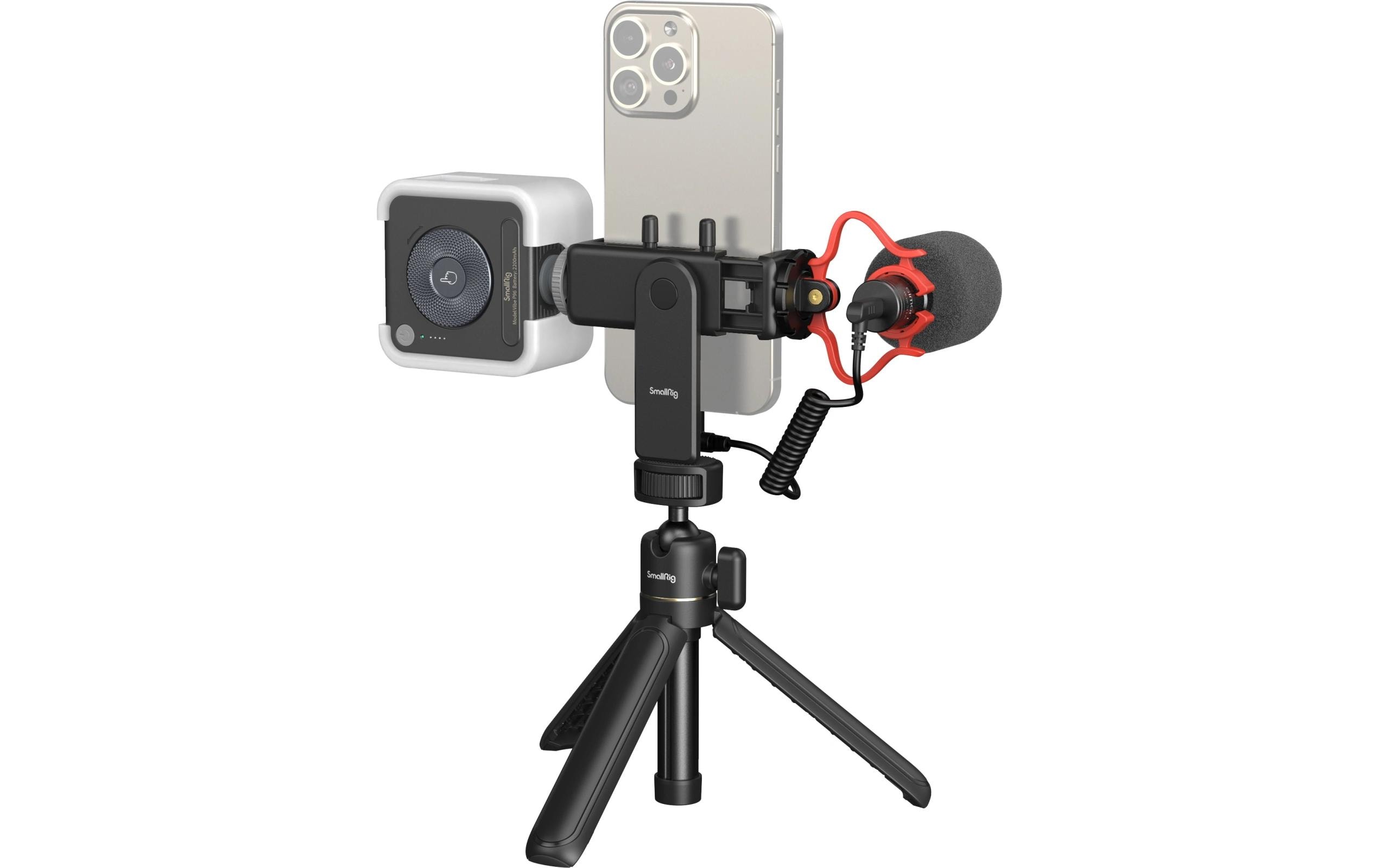 Stativ Smartphone Vlog Kit VK-50<br>Kompaktes und tragbares Stativ mit Smartphone-Halterung, LED-Videoleuchte und Mikrofon