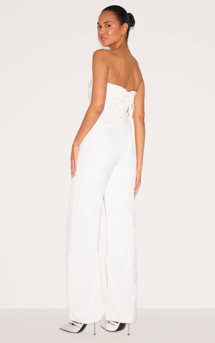 Blanc Combinaison Pantalon Large À Bandeau En Tissu Tissé Premium
