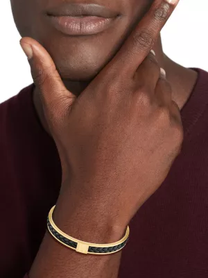 Pulseira de couro trançado banhada a ouro