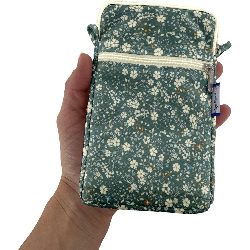 Pochette Téléphone Matelassée Fleuri Kaki