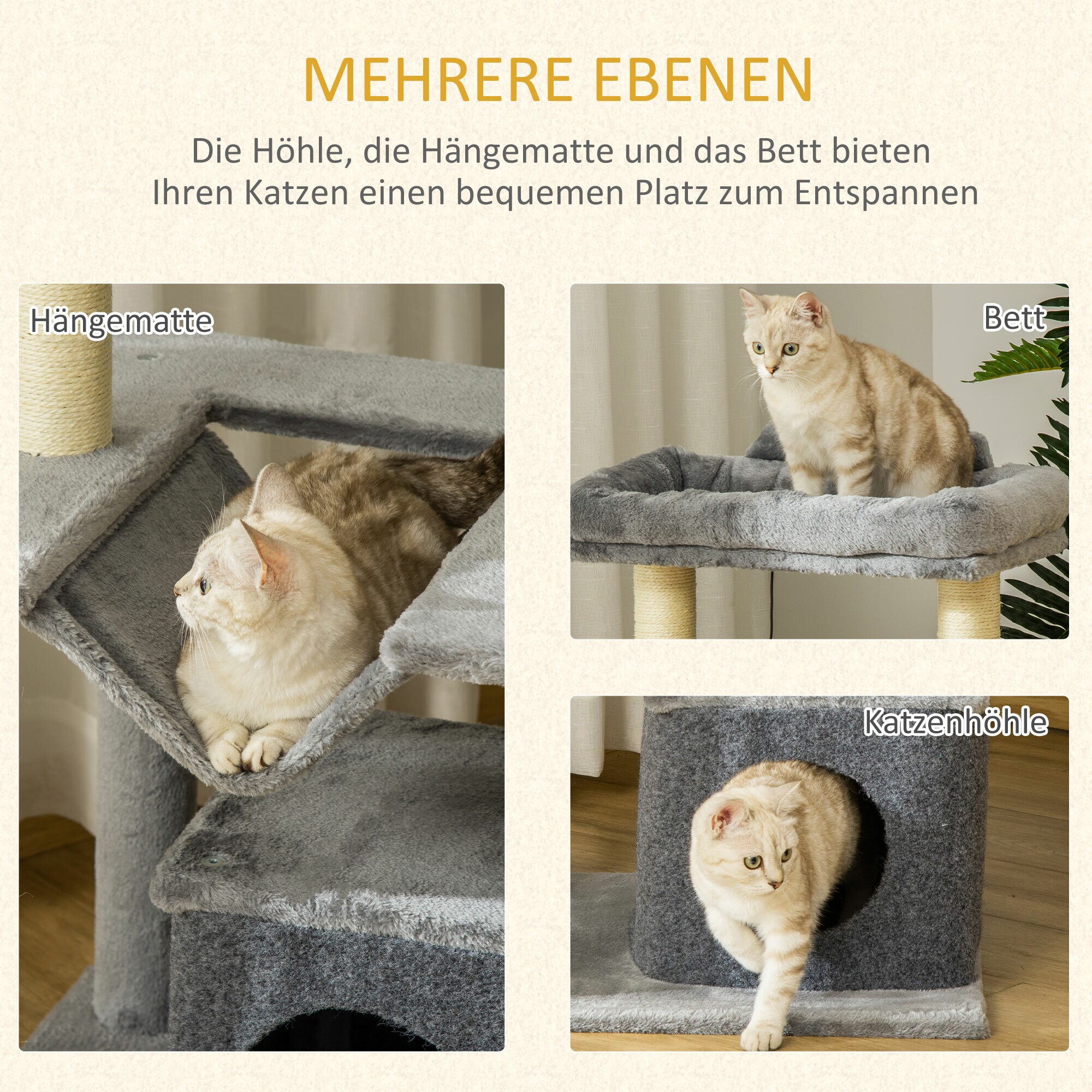 PawHut Kratzbaum mit Höhle grau 48L x 48B x 100H cm