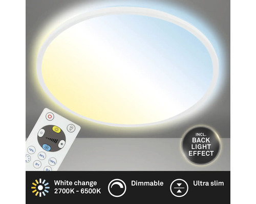 LED plafondlamp, dimbaar, CCT 22W, 3000 lm, 2700-6500 K, Ø 42 mm, slank, wit + afstandsbediening + achtergrondverlichting