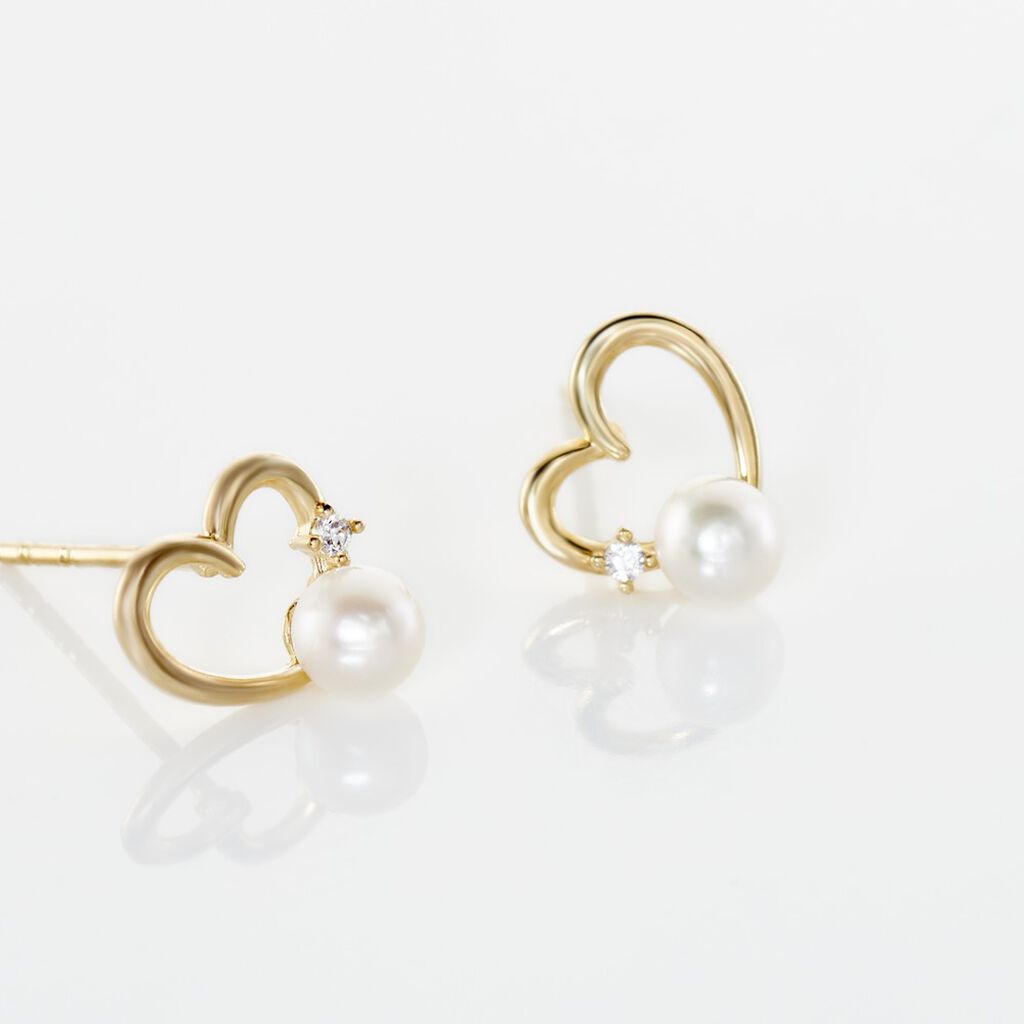 Boucles D'oreilles Puces Or Jaune Fergus Perle De Culture Oxyde