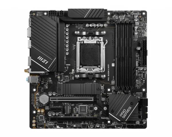 MSI PRO B650M-A WIFI - Bundkort - micro ATX - Socket AM5 - AMD B650 Chipset - USB-C 3.2 Gen2, USB 3.2 Gen 2, USB 3.2 Gen 1 - 2.5 Gigabit LAN, Wi-Fi 6E, Bluetooth - onboard grafik (CPU påkrævet) - HD Audio (8-kanaler)