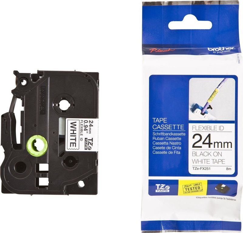 Brother - TZe-FX251 - ID Tape - Zwart op Wit - 24 mm - 8 Meter