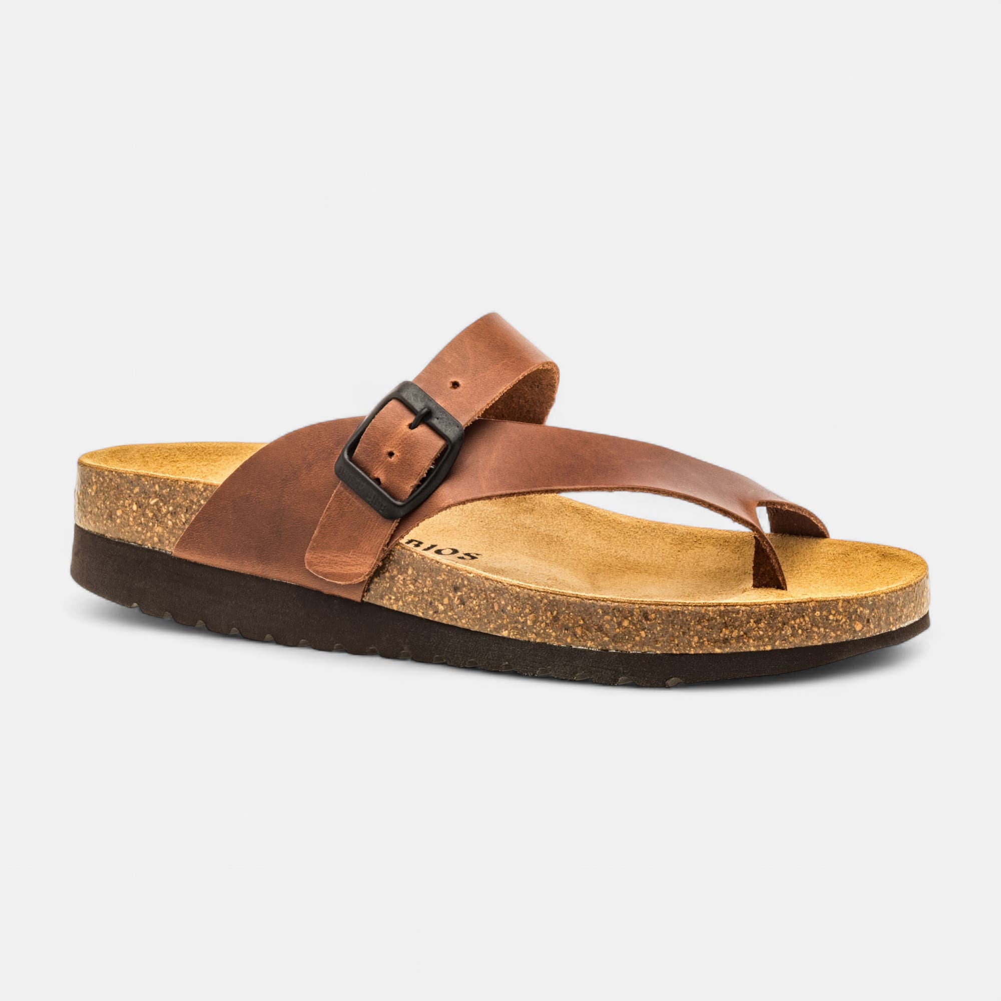 Mules semelle liège Femme en cuir cognac