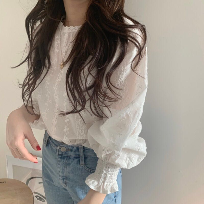 Maisee - Blouse met lantaarnmouwen en kant