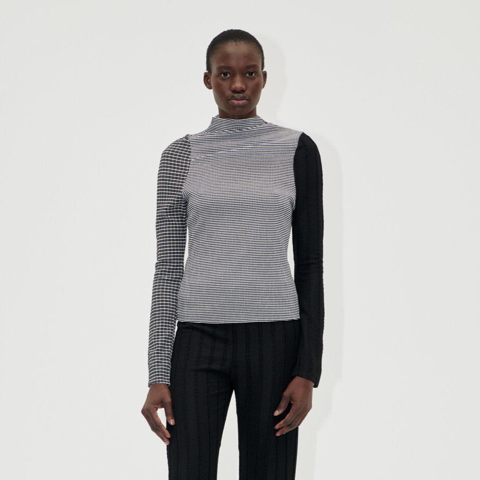 Stine Goya  Asymmetric langærmet top - sort/hvid
