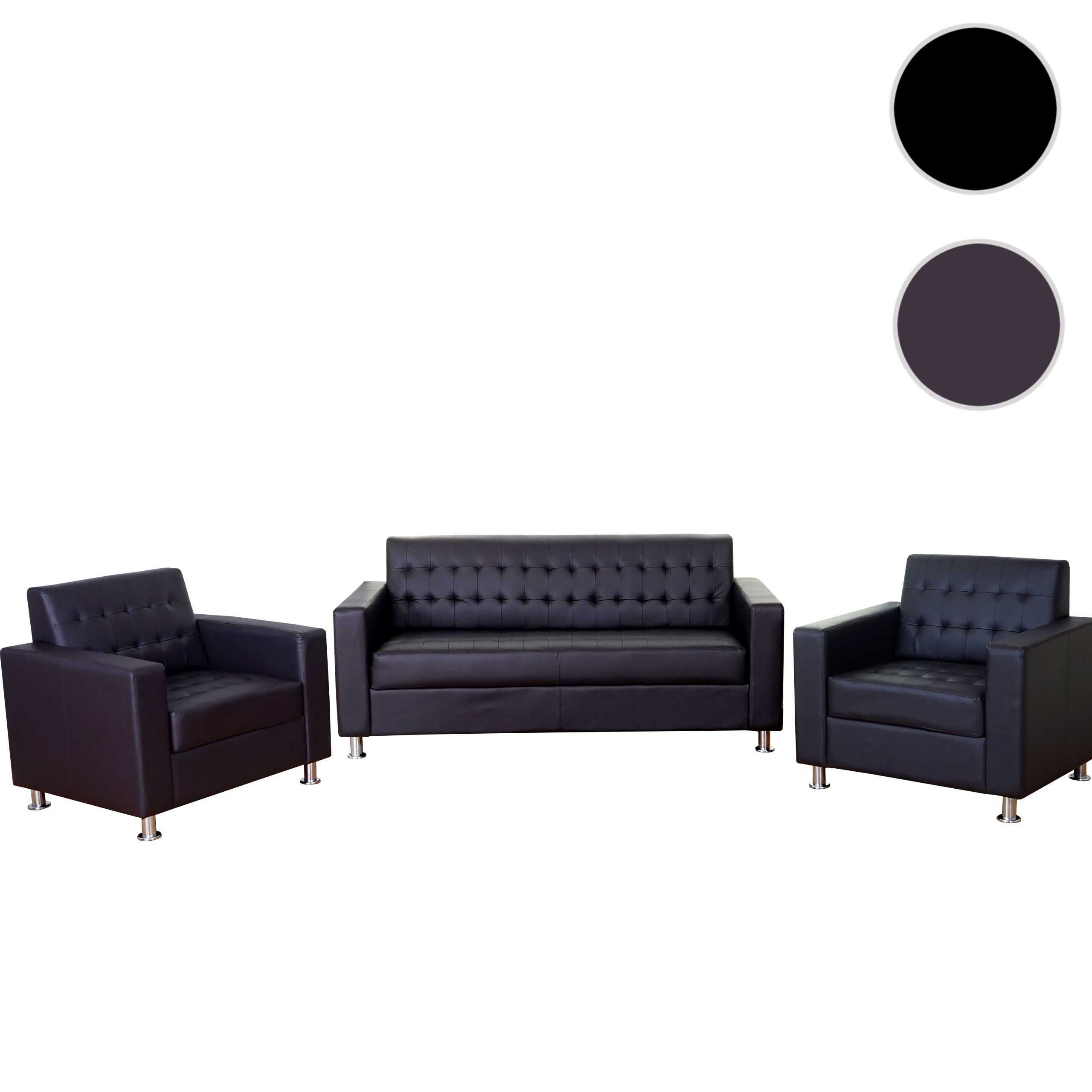 3-1-1 Sofagarnitur Pori, Couch Loungesofa Kunstleder, Metall-Füße ~ coffee