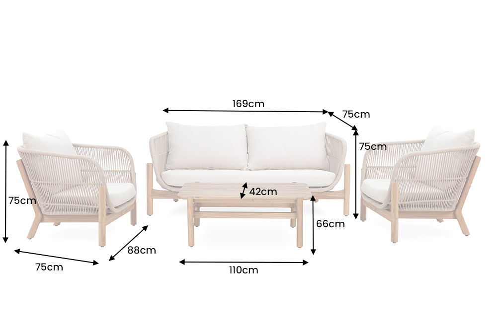 Wetterfestes Gartenlounge Set ROPE natur beige Akazienholz Aluminium inkl. Tisch Sitzpolster