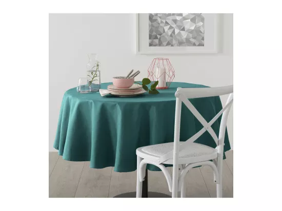 Nappe ronde anti-tache Bleu Canard D 180 cm