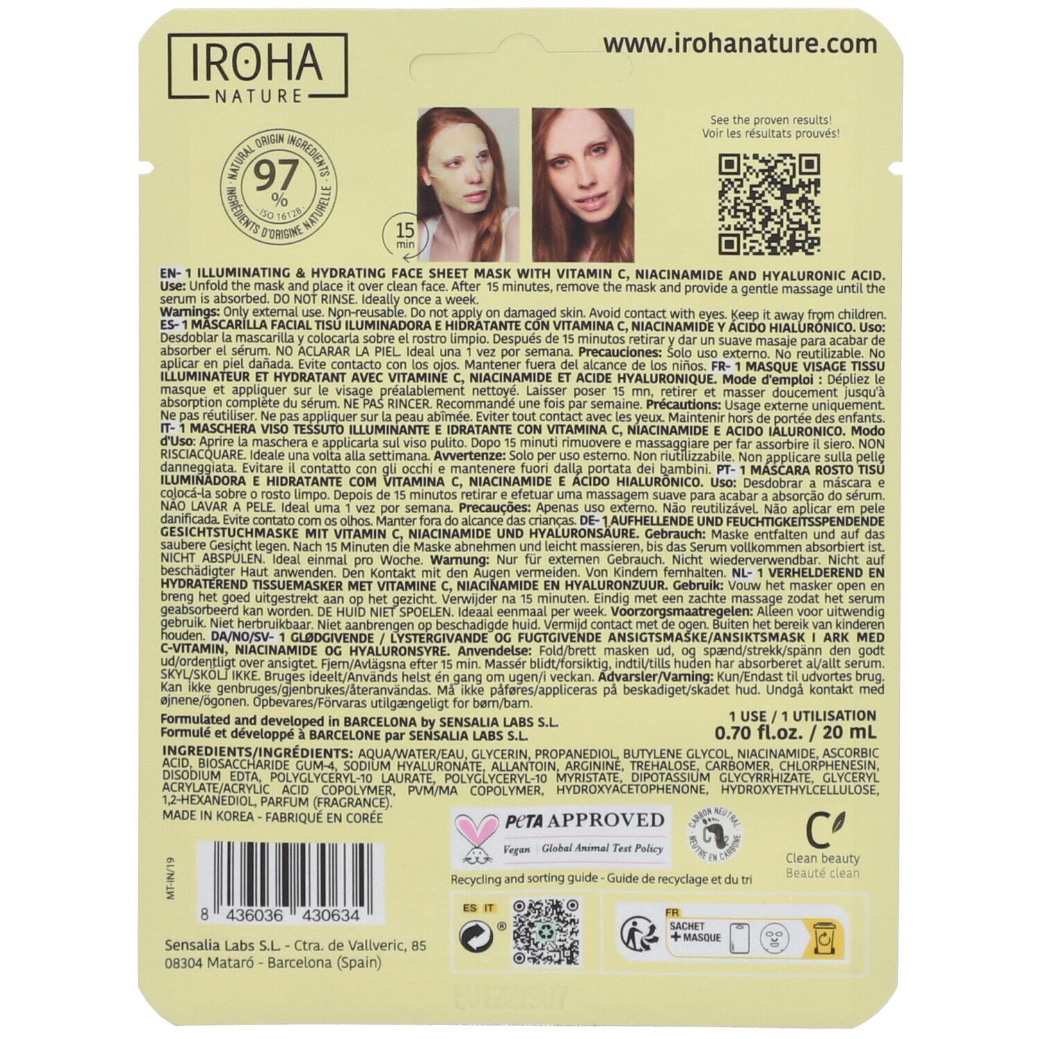 IROHA NATURE Leuchtende, feuchtigkeitsspendende Maske mit Vitamin C