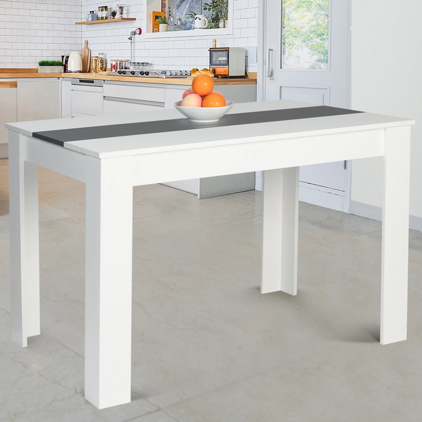 Table à manger rectangle ROZY 6 personnes blanche et grise 110 cm
