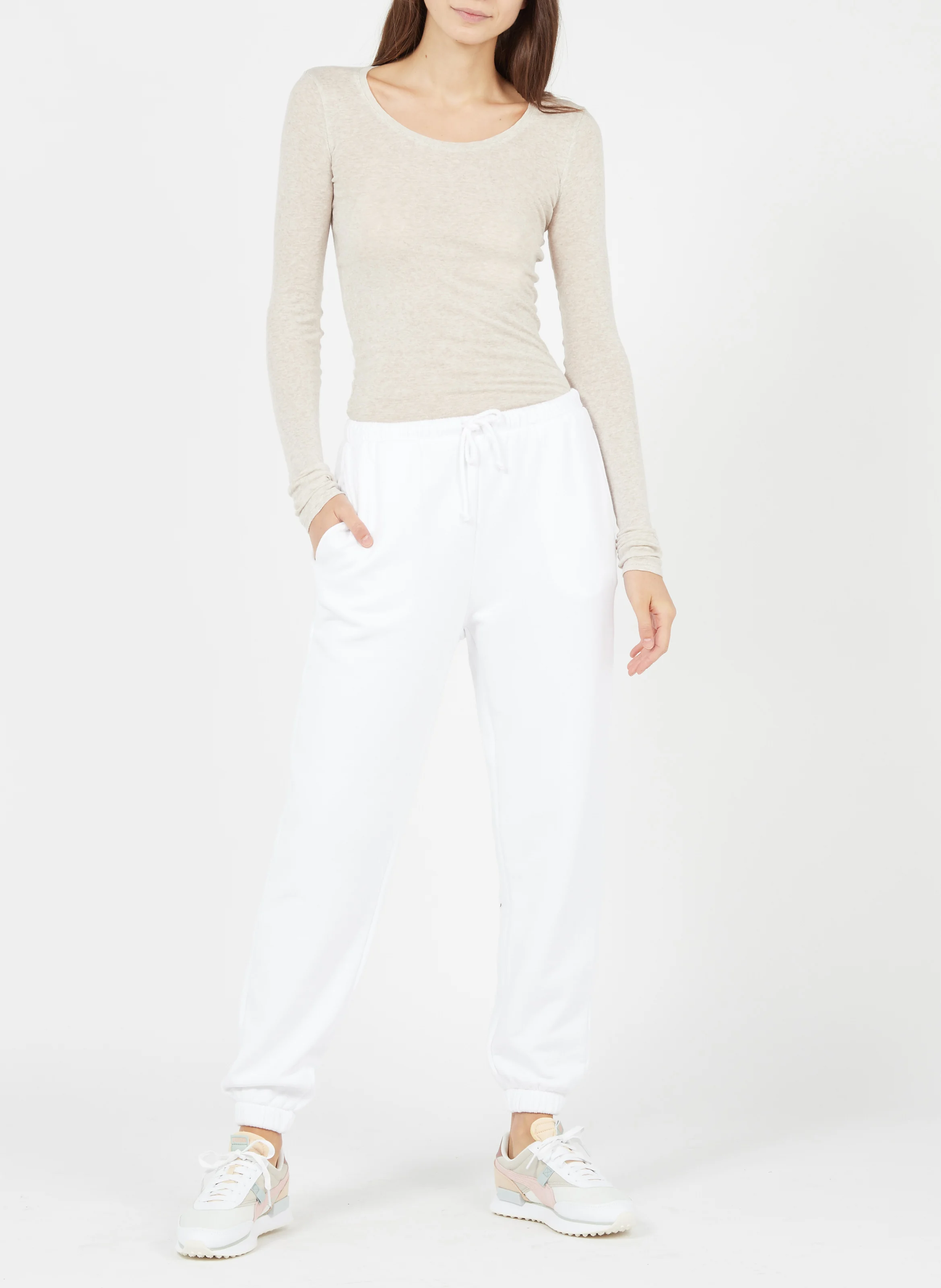 MASSACHUSETTS - Tee-shirt moulant à col rond en coton | Beige