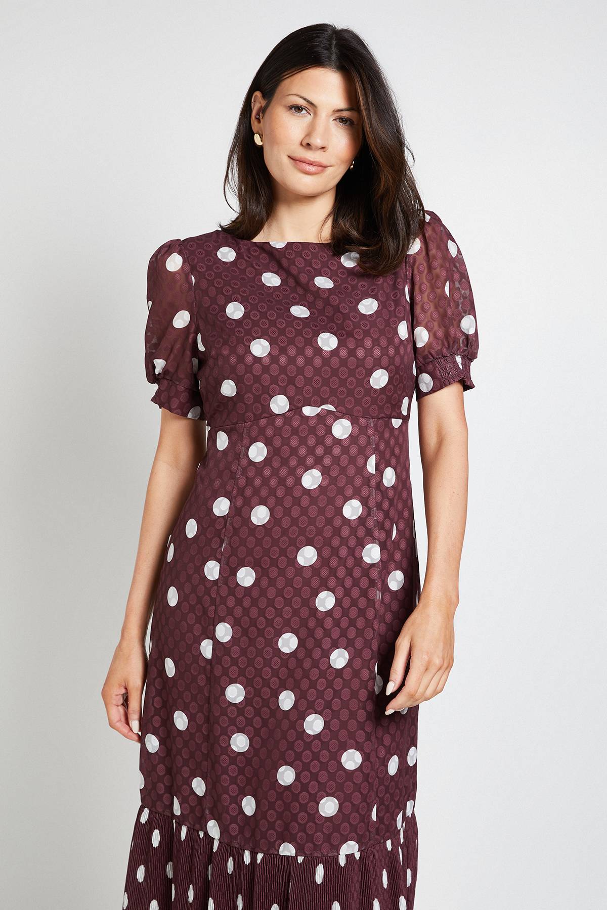 Wallis Robe Midi À Pois Avec Ourlet Plissé