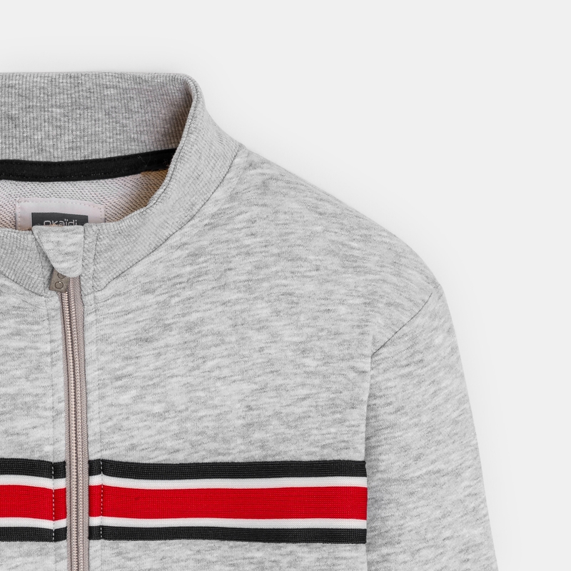 Sweat-shirt zippé col montant gris garçon