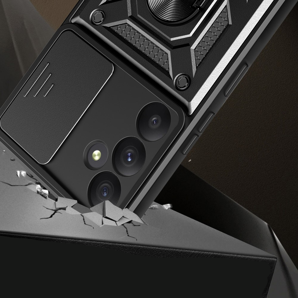 Samsung Galaxy A55 Hybrid Outdoor Hardcase Hülle mit Cam-Slider   Magnetischer Kickstand - Schwarz
