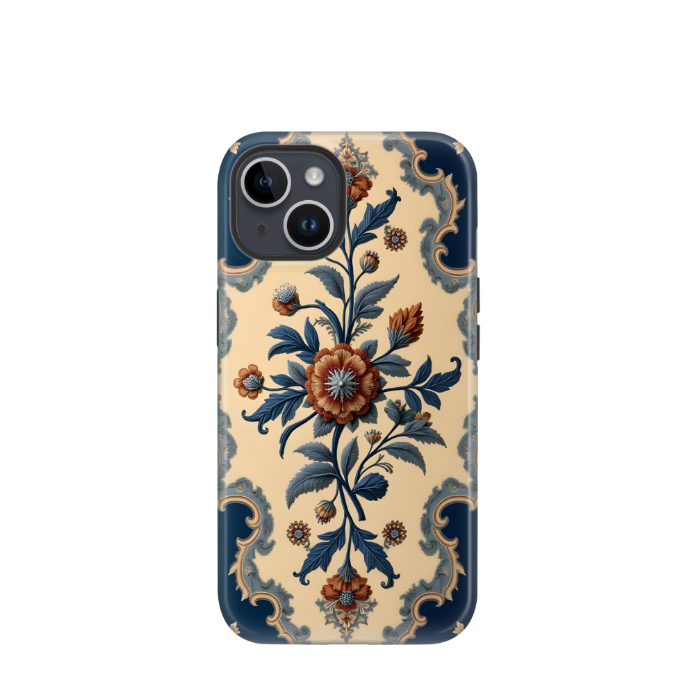 iPhone 14 Hybrid (Kunststoff / Gummi) Hülle Barocker Blütenzauber - Blau