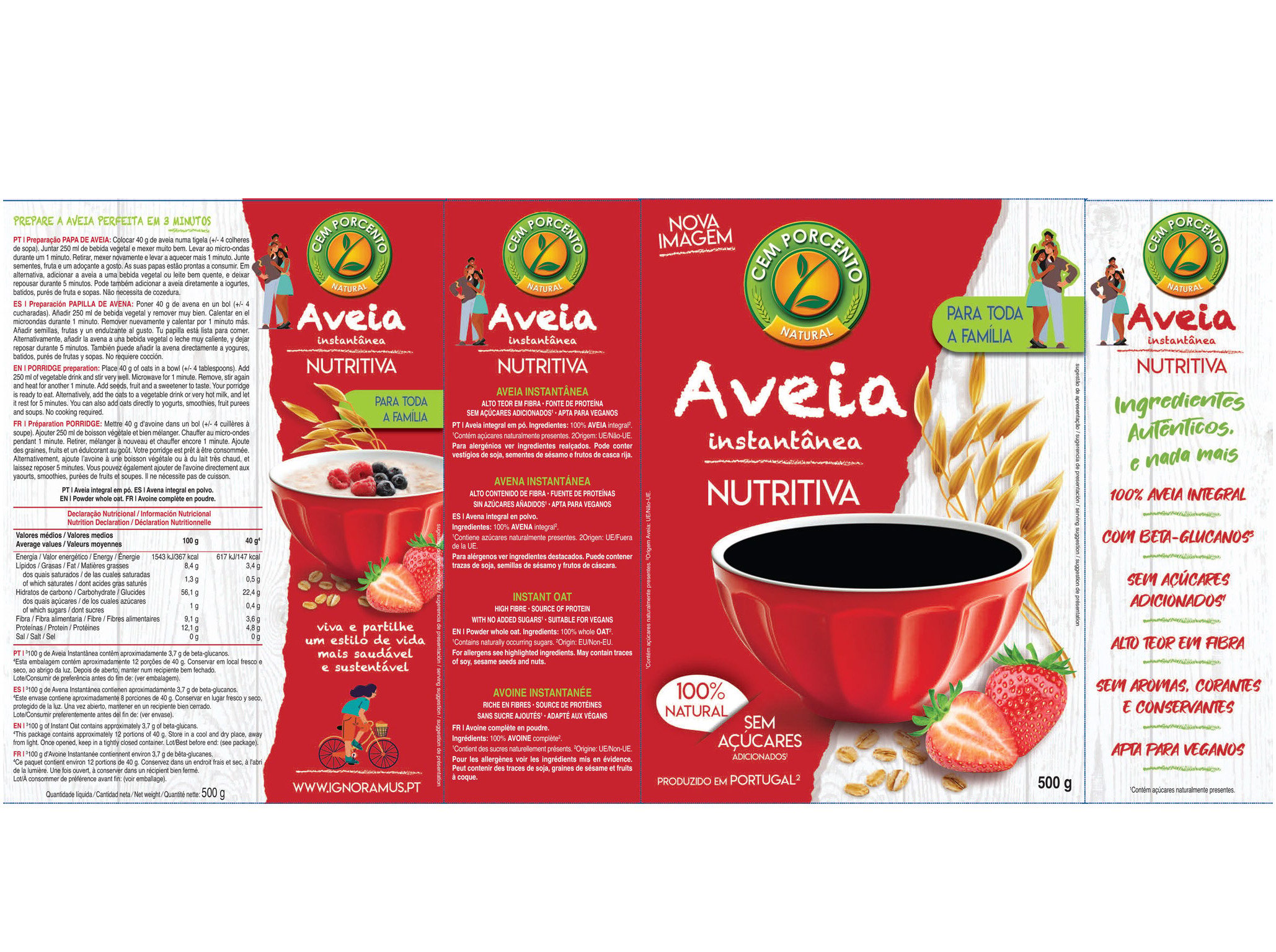 AVEIA CEM PORCENTO SUPER FINA INSTANTÂNEA 500G