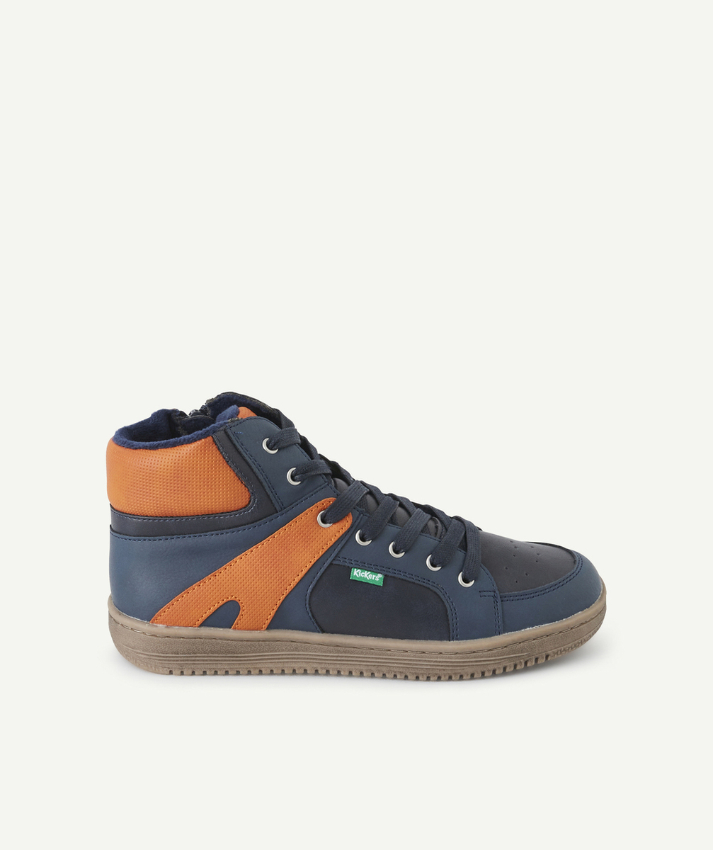 KICKERSBASKETS MONTANTES LOWELL GARÇON MARINE ORANGE