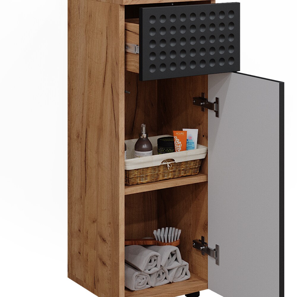 Vicco Midischrank Irma Eiche Anthrazit 30 x 81 cm 1 Schublade 2 Fächer Badezimmer