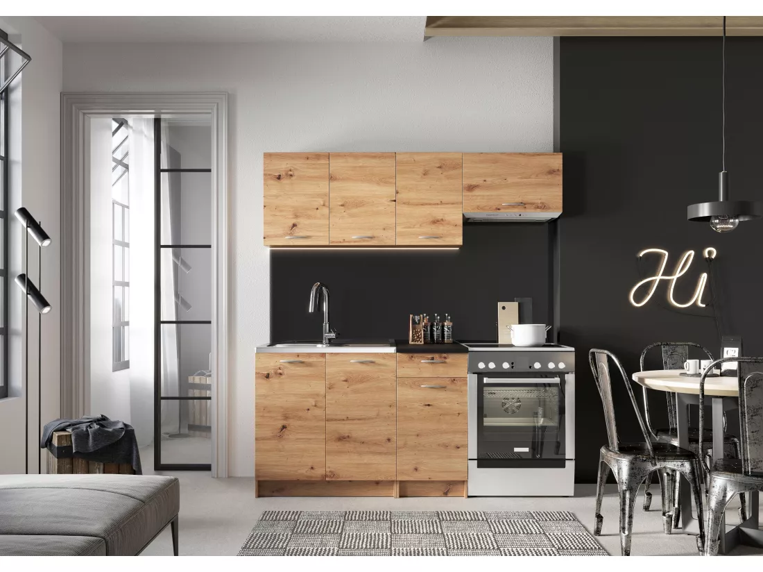 Cuisine complète Mila 5 éléments couleur chêne artisan avec plan de travail inclus - Longueur 120/180 cm