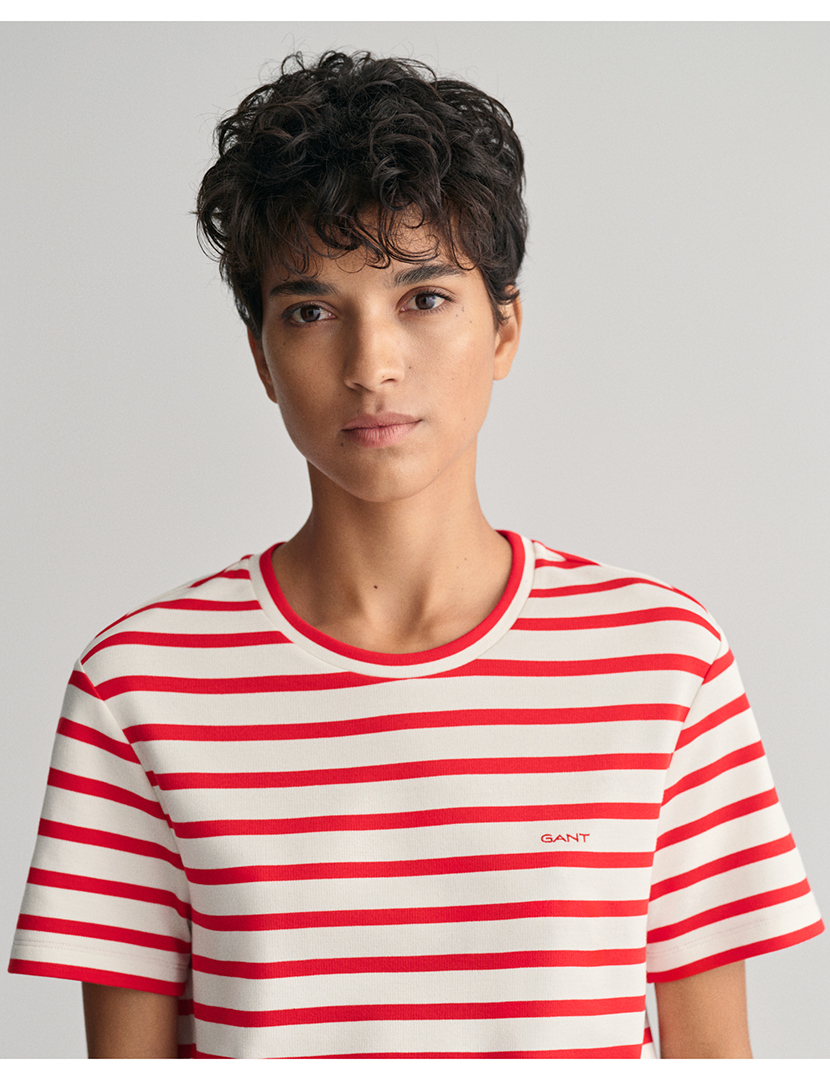 Red and White Striped Women's T-Shirt