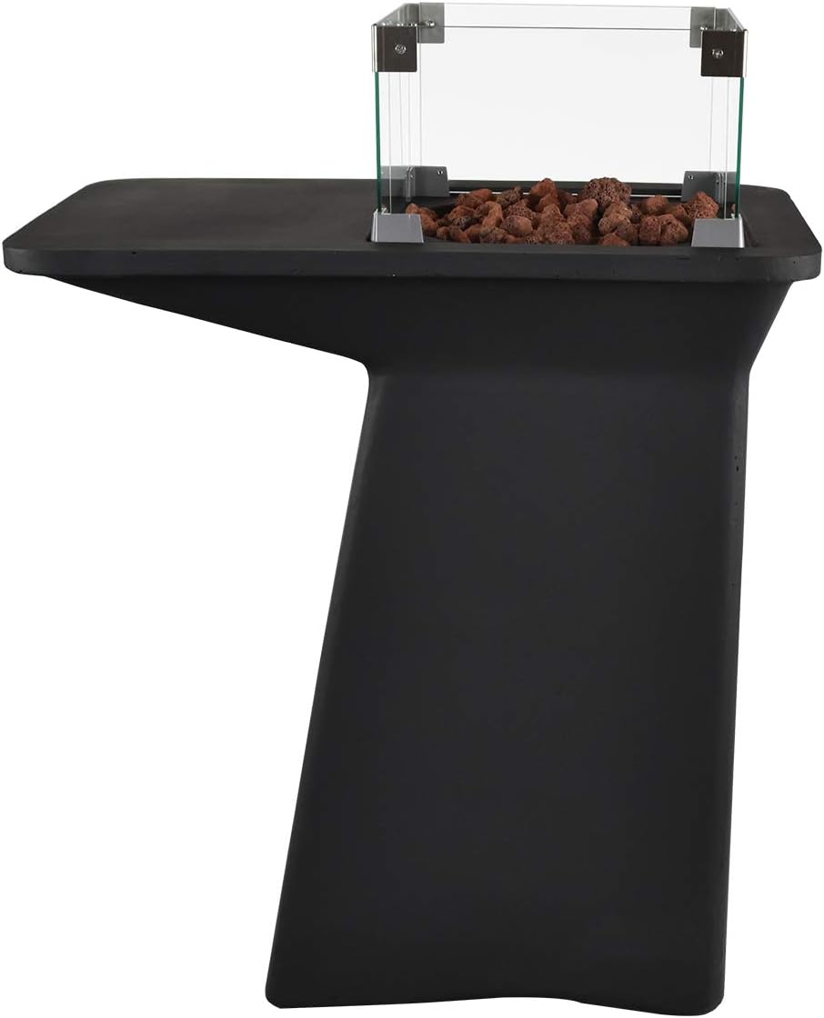 Feuertisch Verona | 95x60x100 | Bartisch Stehtisch Gas Feuerstelle und Gartenfeuer | mit Flammenschutz aus Glas, Lavasteine, Hülle und Zubehör
