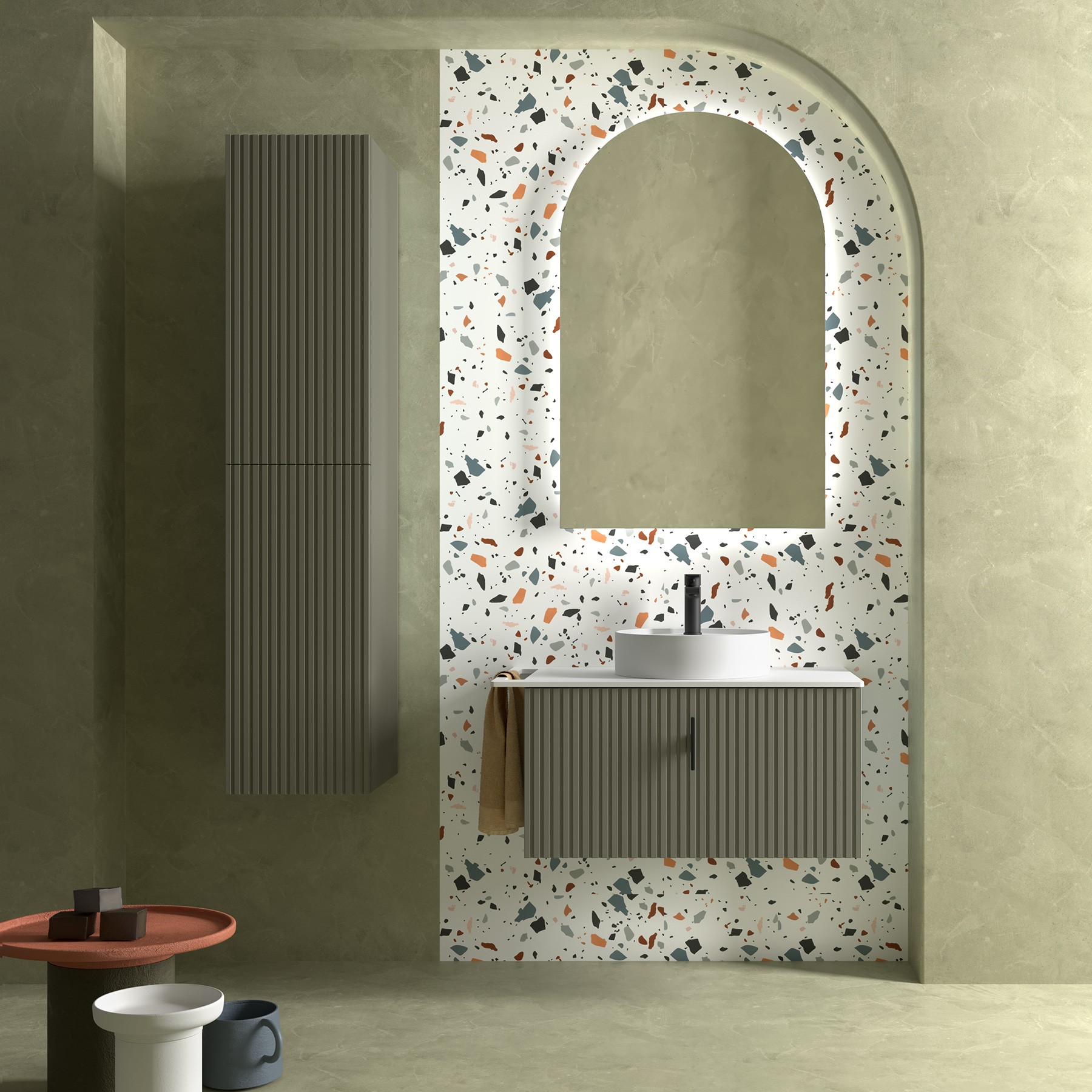 Muebles Raya onderkast ribbelfront 90cm met 1 softclose lade legergroen