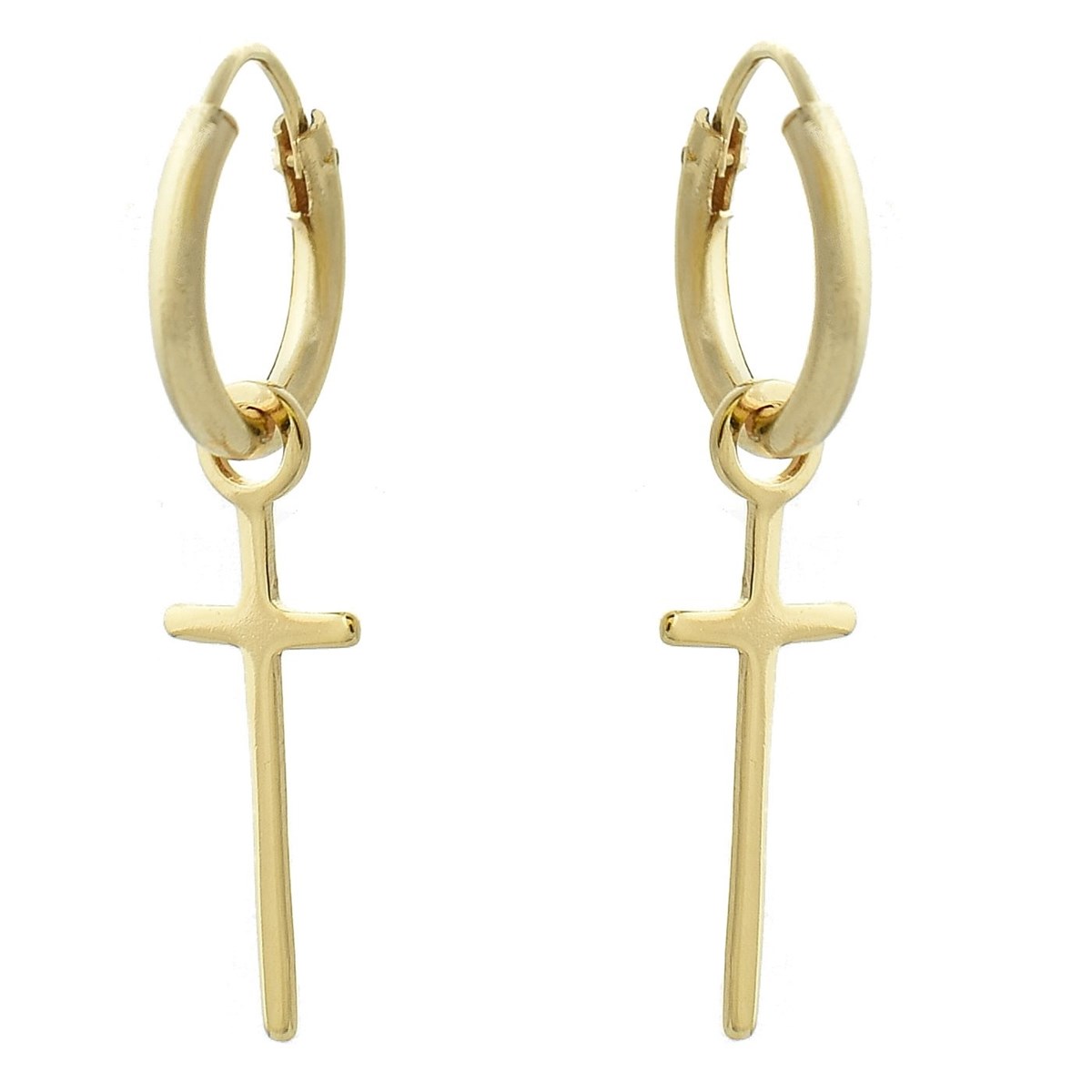 Boucles d'oreilles créole croix pendante Plaqué or 750 3 microns