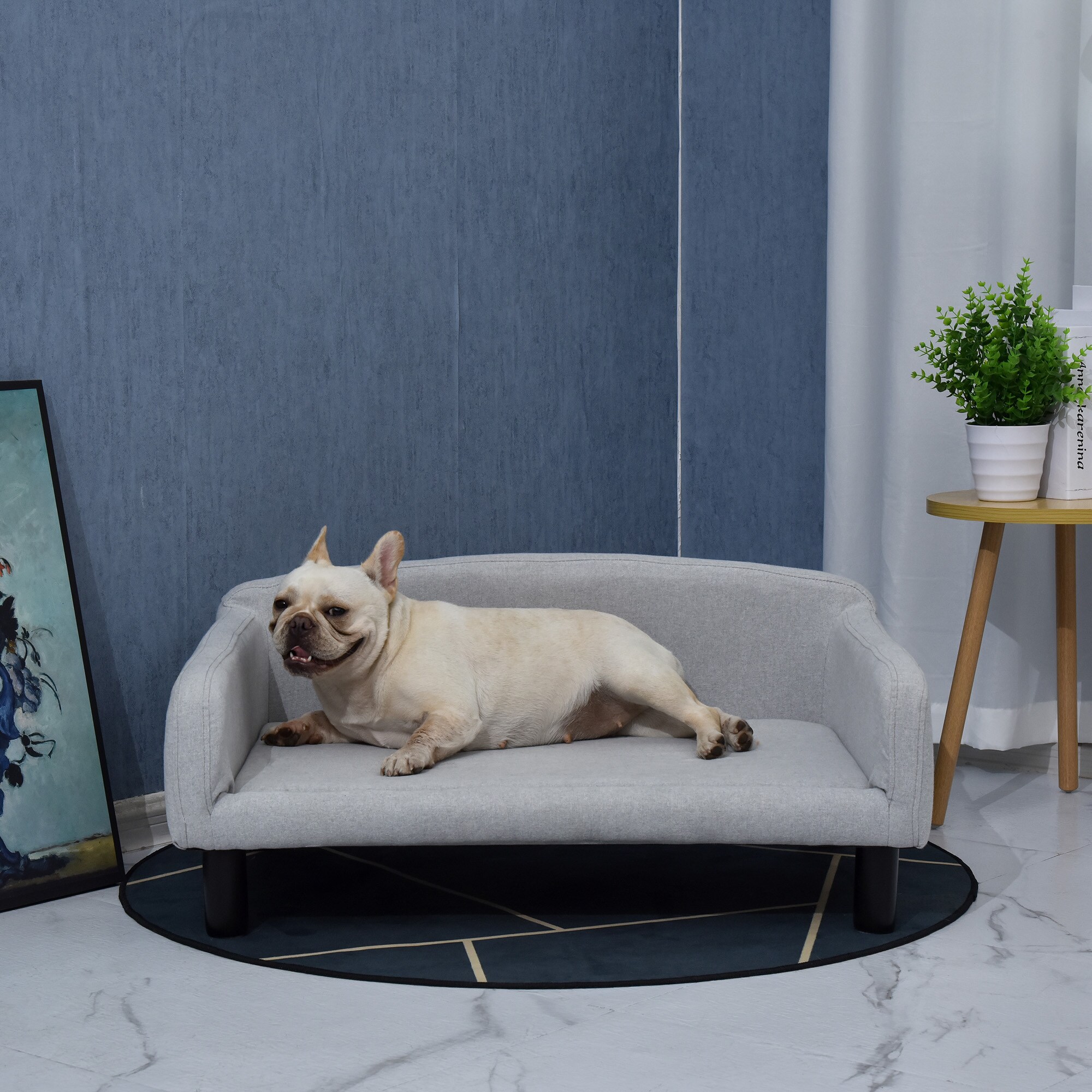 PawHut Hundesofa mit kuschligem Stoffbezug hellgrau 82 x 54 x 36 cm (BxTxH)