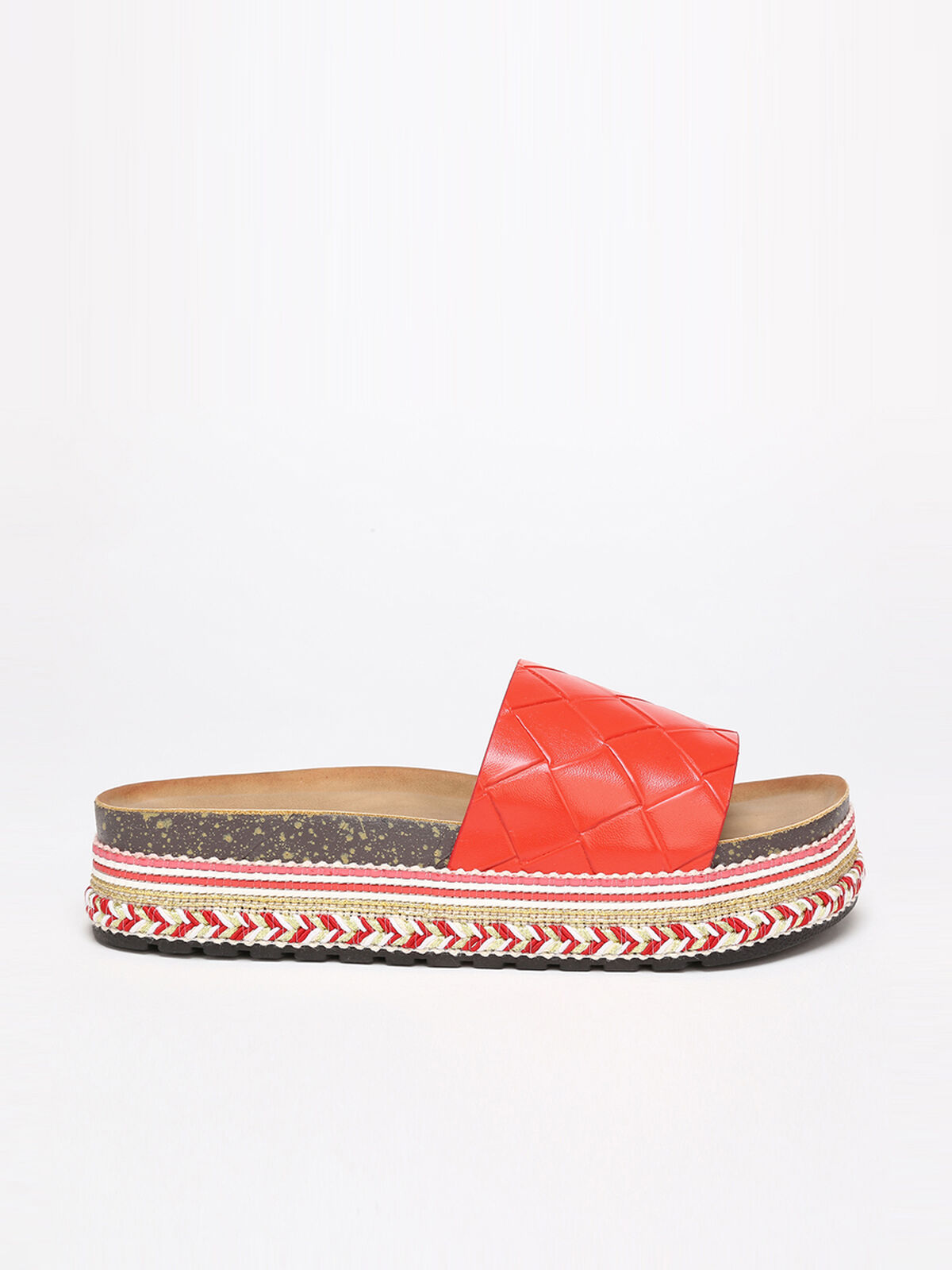 Mules à plateforme ethnique et strass- Rouge