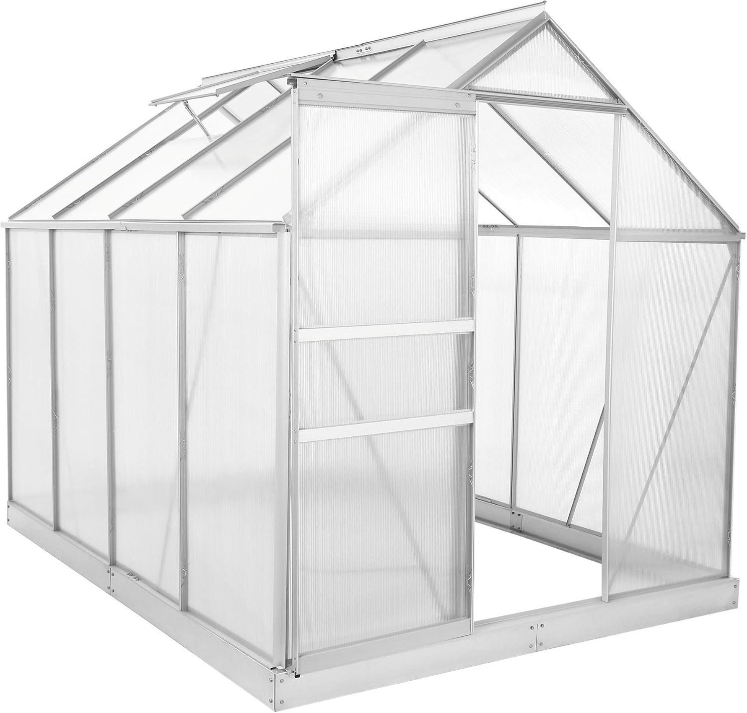 Zelsius Aluminium Gewächshaus mit Fundament 250 x 190 cm | 4 mm Hohlkammerplatten, UV-beständig, Winterfest | Treibhaus, Pflanzenhaus, Tomatenhaus, Frühbeet, Anbau Gewächshaus, Tomatengewächshaus