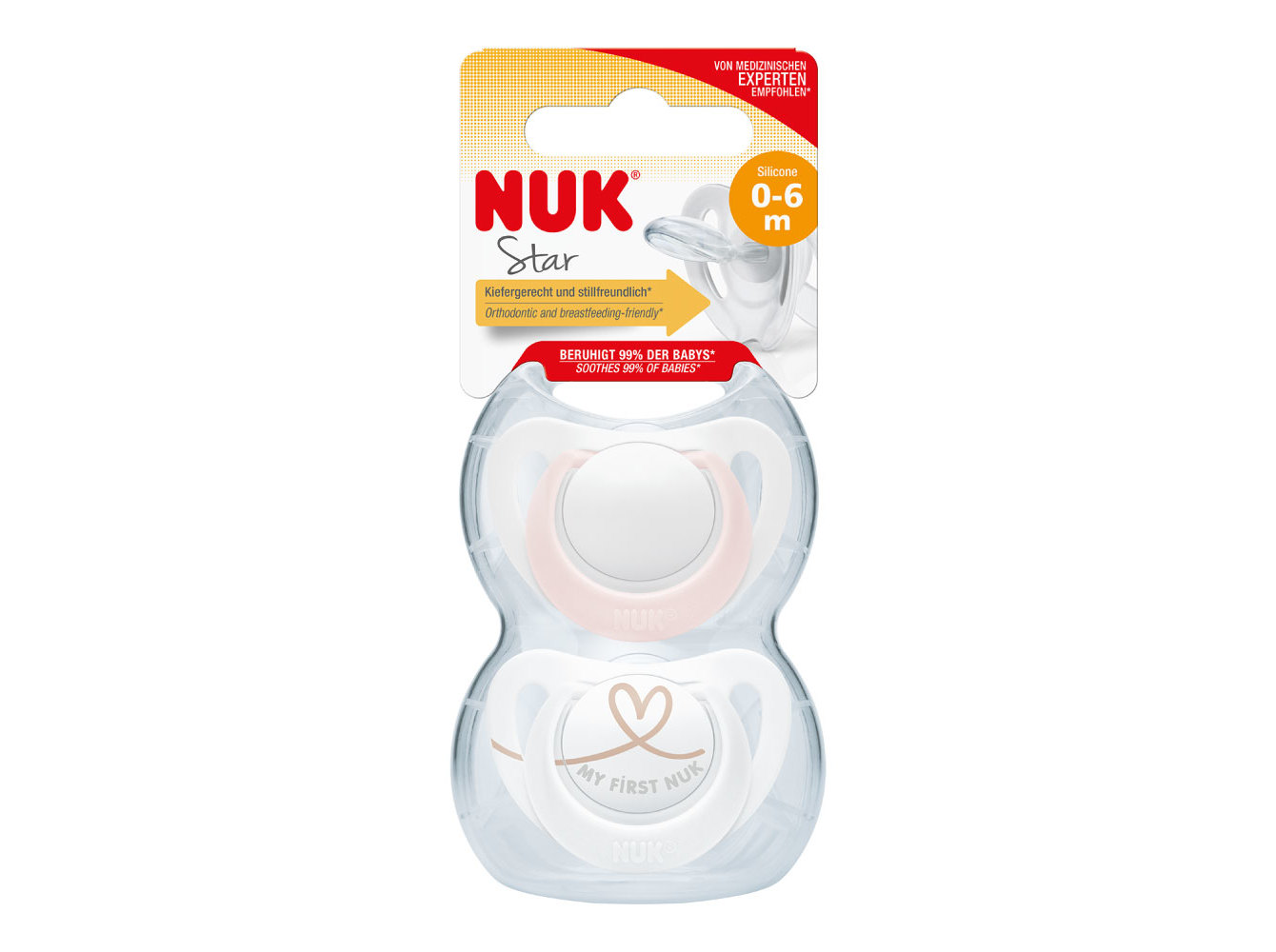 CHUPETA STAR NUK SILICONE AZUL BCO RO 0-6M 2UN