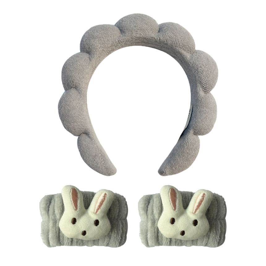 Bohod - Set van 3: effen gezichtsreiniger hoofdband + cartoon polsband