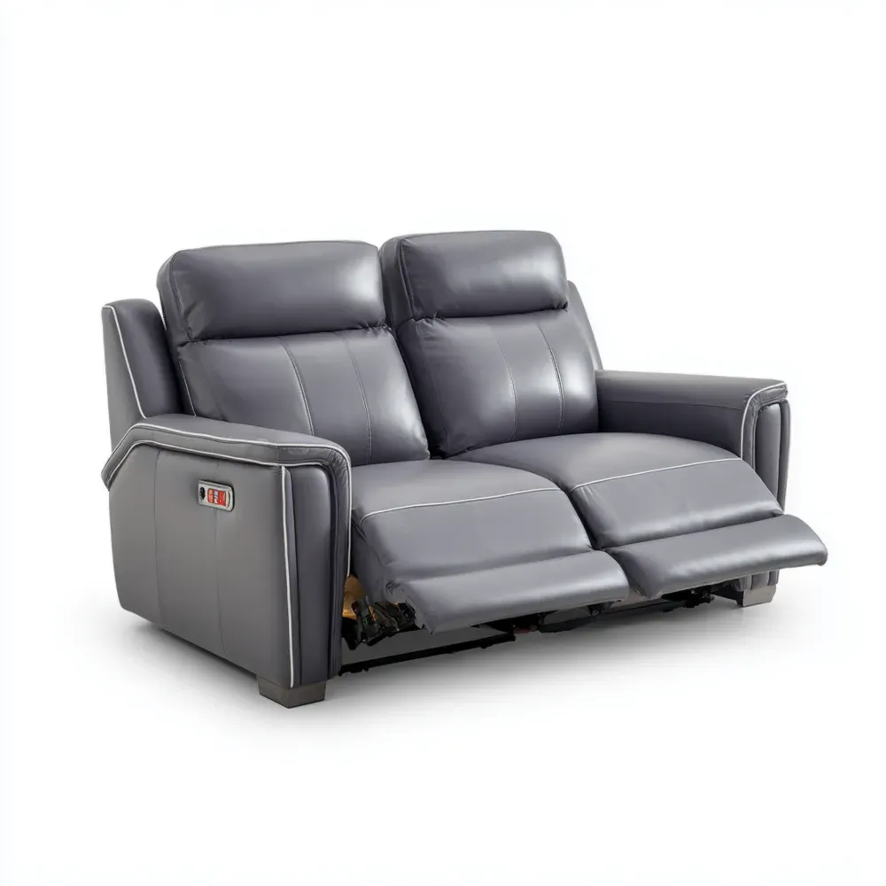 Zweisitzer-Sofa Leder mit elektrischer Recliner-Funktion 150x95x100 cm – Dunkelgrau – Moderne Ergonomie