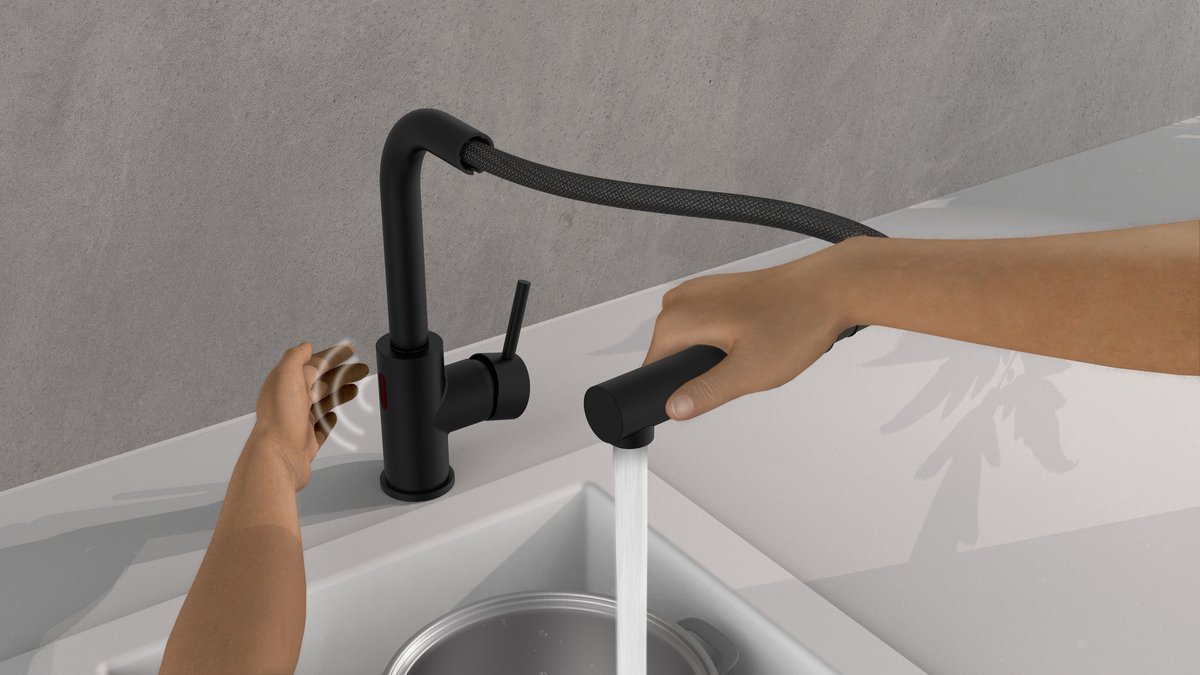 Schutte Vital keukenkraan met infraroodsensor en uittrekbare uitloop zwart mat